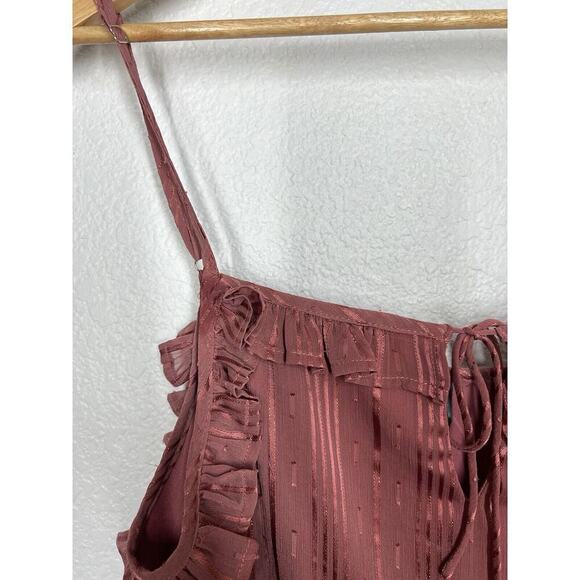 Arula Chiffon Ruffled Midi Dress Size A 1X Metallic Stripe Rose - Picture 7 of 8